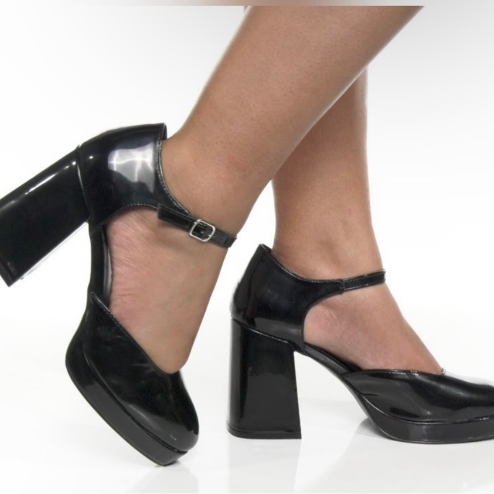 NEW Madden Girl Black Patent Oliverr Chunky Platform Mary Janes 8